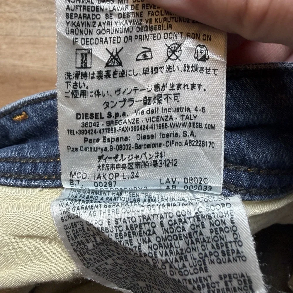 Diesel Iakop Jeans Men 33x34‎ Blue Regular Slim Tapered Stretch Distressed 0802C